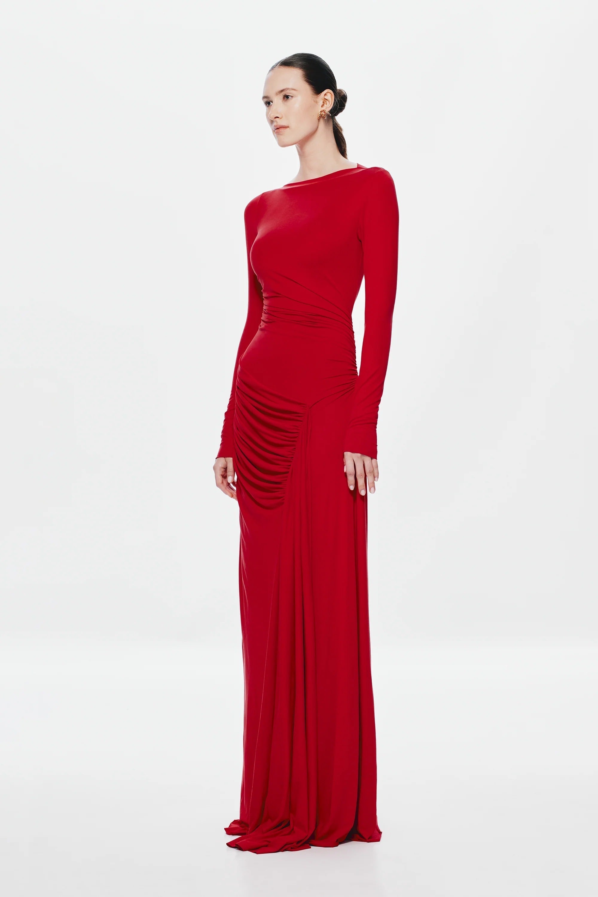 Misha Glacier Cupro Long Sleeve Maxi Dress - Cherry